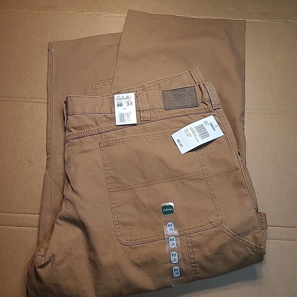 Cabelas Roughneck Pants Mens 50x34 Canvas Dungaree Carpenter Workwear Heavy Duty